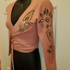 Embellished wrap sweater